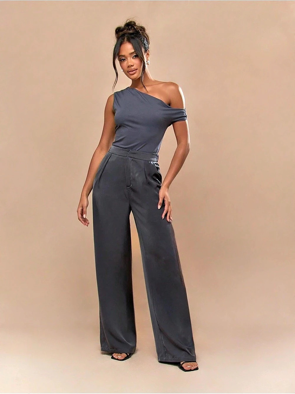 Missguided Grey One Shoulder Bodysuit Size M